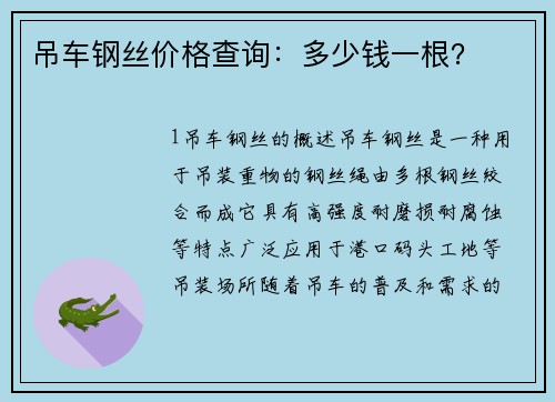 吊车钢丝价格查询：多少钱一根？